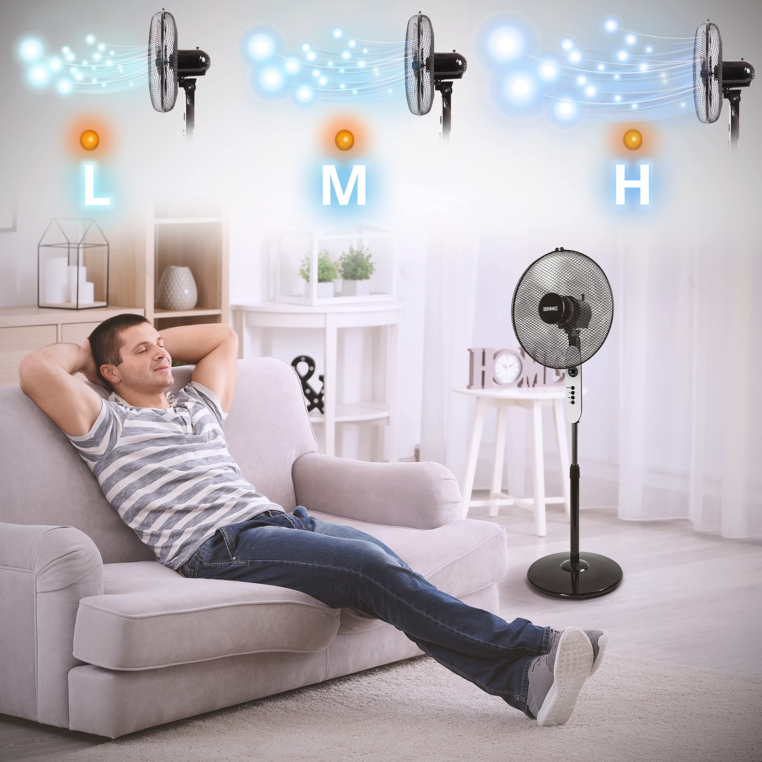 Zoomgoods Pedestal Fan FN65, Stand Up Remote Control Fan, Floor Standing Cooling 16 Inch Fan, 5 Blade Oscillating Air Cooler for Summer, 3 Speed, Timer