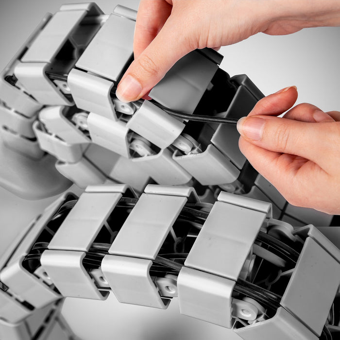 Zoomgoods Cable Management Spine CM1DM SR, Cable Snake for Standing Desk, Wire Tidy for Height-Adjustable Computer Workstations, Four-Channel Organiser for Office Tables, Holds 16+ Leads, 130cm - Silver