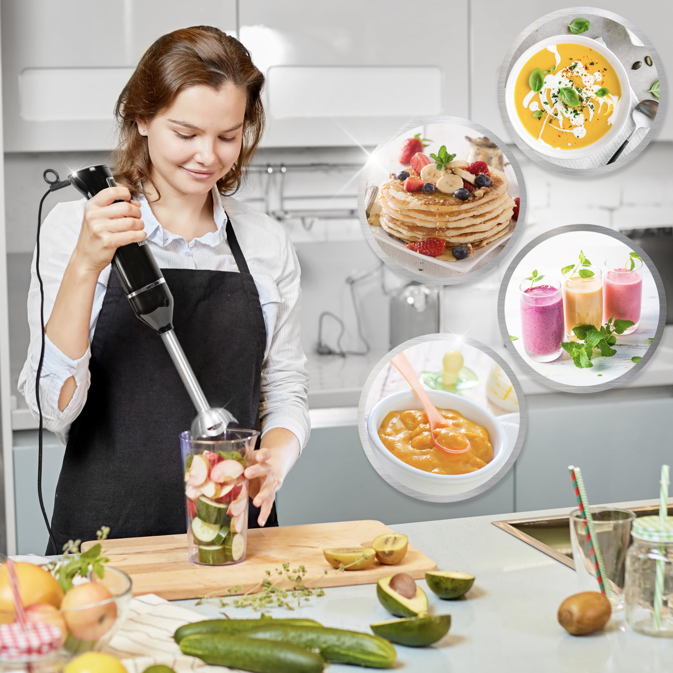 Zoomgoods Electric Hand Blenders HB35B Handheld Immersion Blender Stainless Steel Food Mixer 350W Lightweight Blender with Serrated Blades Stick Blender for Baby Food Smoothie Soup