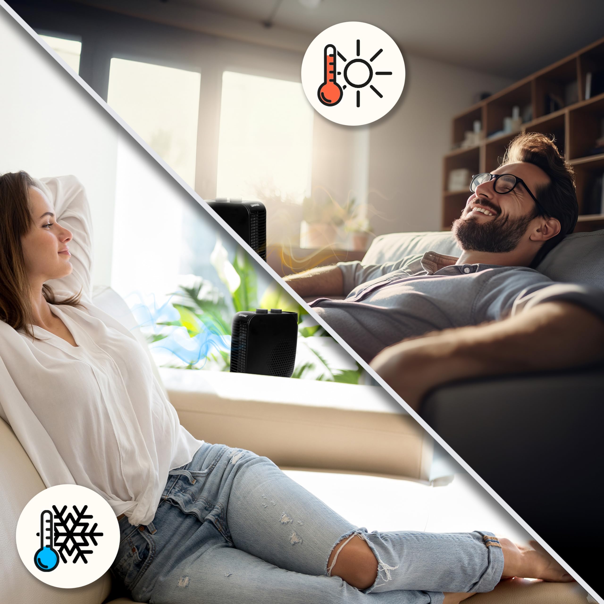 Zoomgoods Electric Fan Heaters HV21 BK Adjustable Space Heater and Cooling Fan, Portable Heater for Heating up Homes, Bedrooms, Offices & Garage Spaces Lightweight Flatbed & Upright Heater