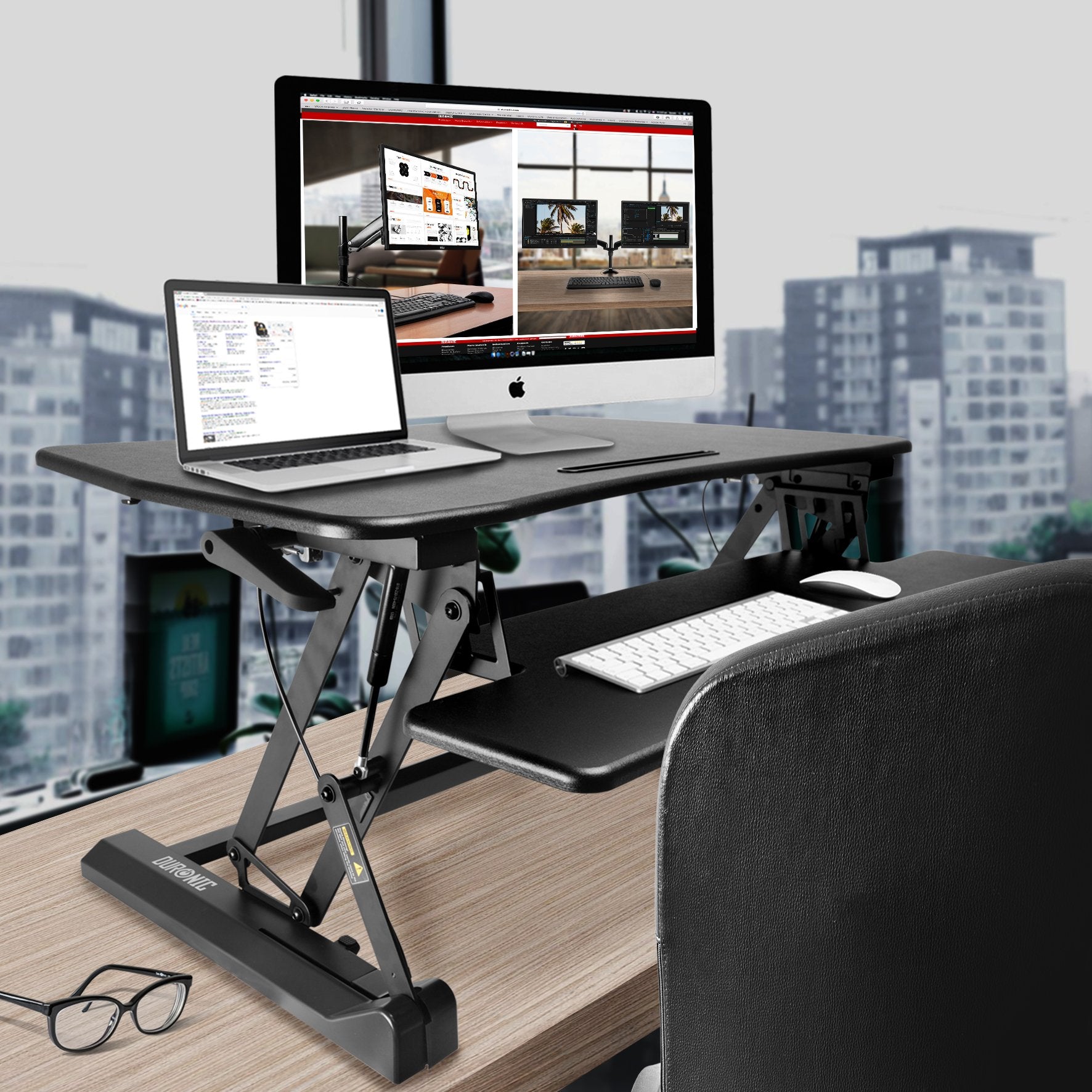 Zoomgoods Sit-Stand Desk DM05D2 | Height Adjustable Office Workstation | 90x59cm Platform | Raises from 14-50cm | Riser for PC Computer Screen, Keyboard, Laptop | Ergonomic Desktop Table Converter