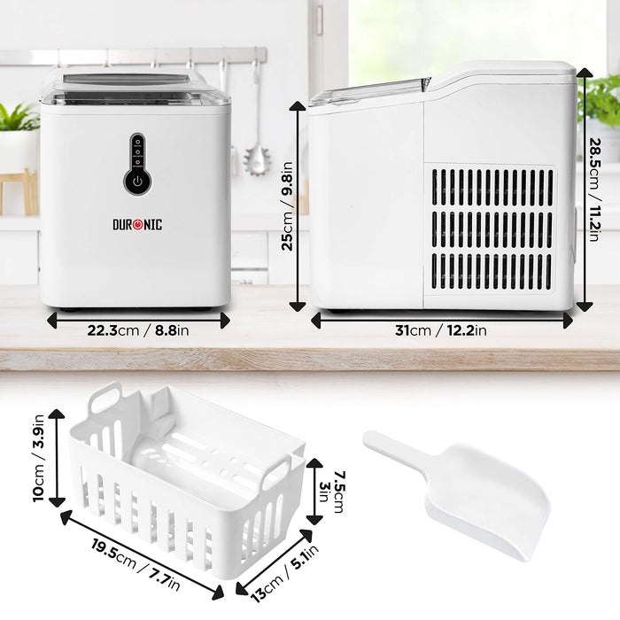 Zoomgoods Ice Maker ICM120, Fast Clear Ice Maker Machine with 7-Min Cycle, Portable Automatic Ice Cube Maker with Ice Scoop & Basket for Home, Office, Bar, BBQ Party, RV 12KG in 24H Self-Cleaning - White