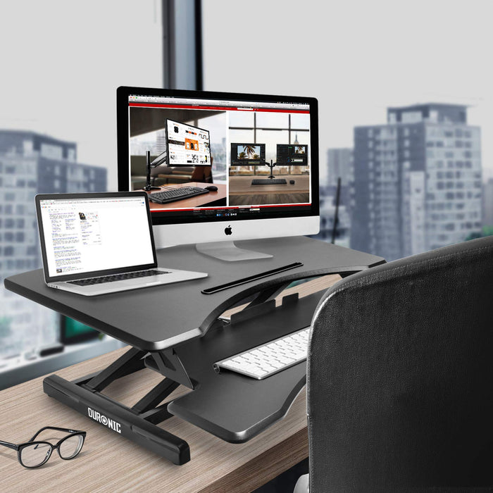Zoomgoods Sit-Stand Desk DM05D17 | Height Adjustable Office Workstation | 82x45cm Platform | Raises from 12-49cm | Riser for PC Computer Screen, Keyboard, Laptop | Ergonomic Desktop Table Converter