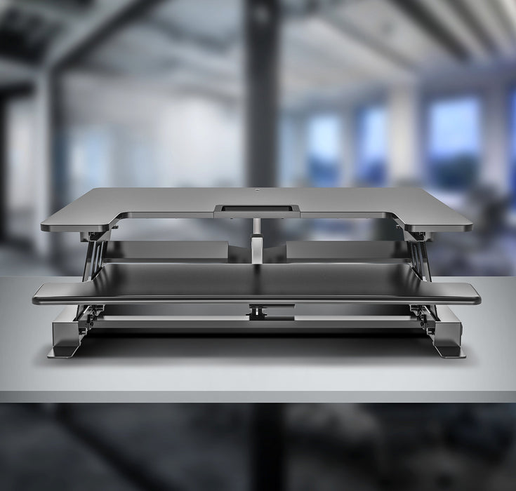 Zoomgoods Sit-Stand Desk DM05D7 | Electric Height Adjustable Office Workstation | 92x55cm Platform | Raises from 18-41cm | Riser for PC Computer Screen, Keyboard, Laptop | Ergonomic Desktop Converter