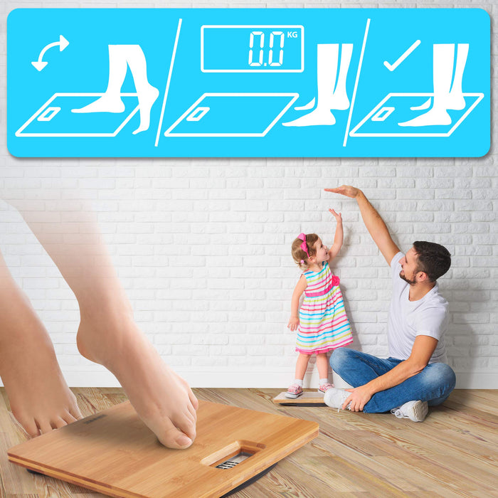 Zoomgoods Digital Bathroom Body Scales BS503 - Measures Body Weight in Kilograms, Pounds and Stones - Lightweight Eco-Friendly Bamboo Design, Step-On Activation, Precision Sensors, 180kg Capacity