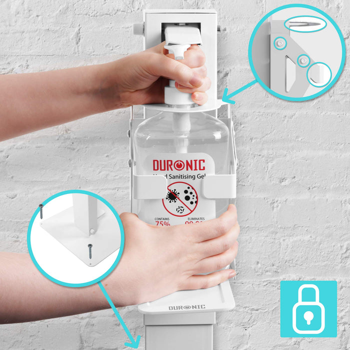 Zoomgoods Hand Gel Floor Standing Dispenser STF-S1L | Freestanding Sanitiser Holder with Drip Tray | Holds Zoomgoods S1000ML 1 Litre Pump Bottle | Stand Has Secure Locking Feature to Prevent Theft