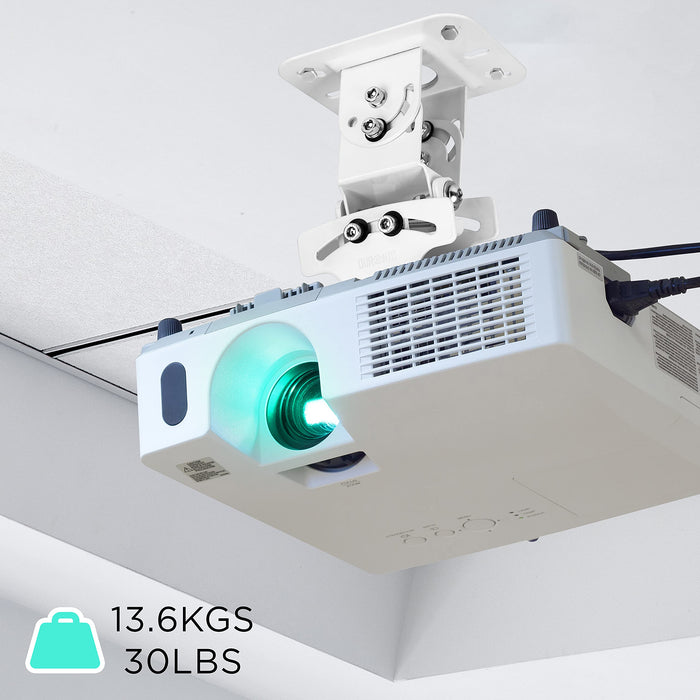 Zoomgoods Projector Mount Stand for Ceiling or Wall Bracket PB05XB | 13.6kg Capacity | Universal Heavy Duty Adjustable Clamp | Tilt Swivel Rotate | White