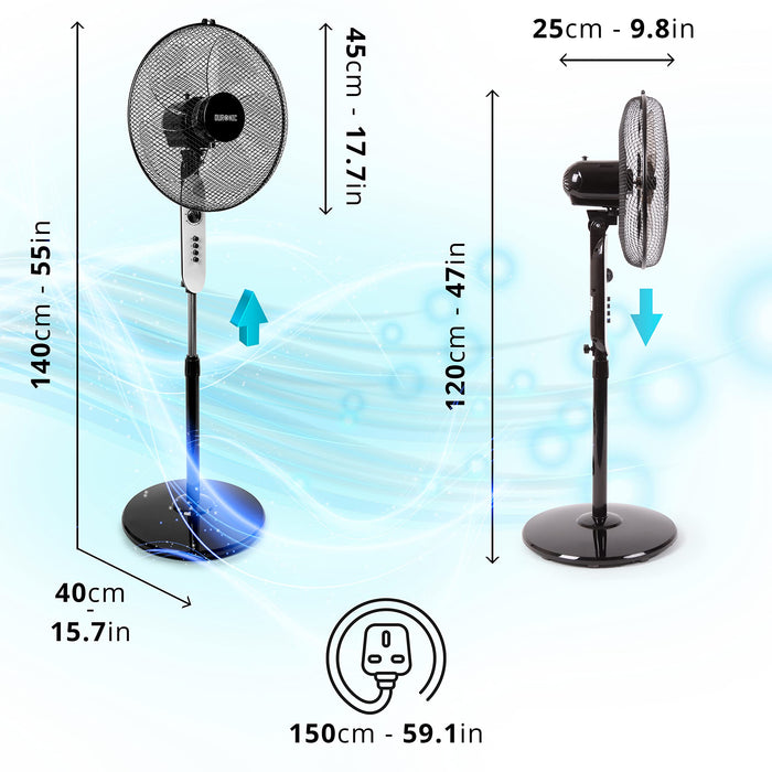 Zoomgoods Pedestal Fan FN45, Electric Cooling Fan, Floor Standing Fan, Lightweight Height Adjustable Tilt, 5 Blades, 4 Speeds, High Velocity Oscillating Air Cooler Stand Fan for Home Bedroom Office Gym
