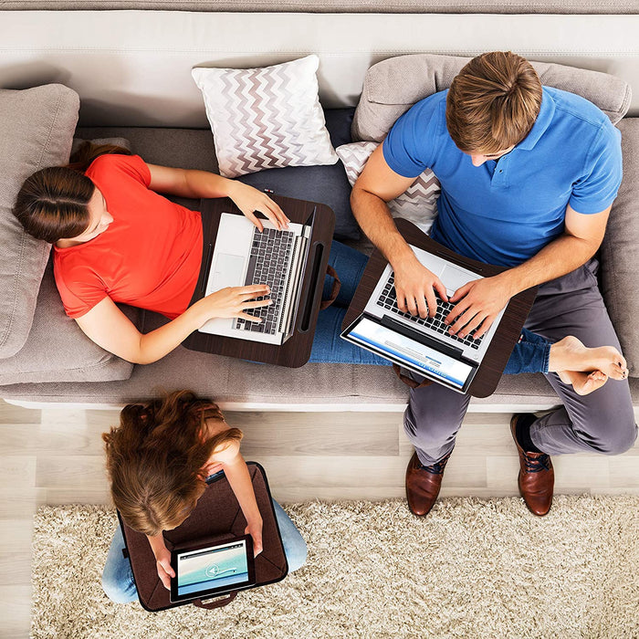 Zoomgoods Laptop Tray with Cushion DML432 | Ergonomic Lap Desk for Bed, Sofa, Car | Built-in Tablet Holder | Bean Cushion Pad | Brown | Portable Design with Carry Handle| For Home/Office…