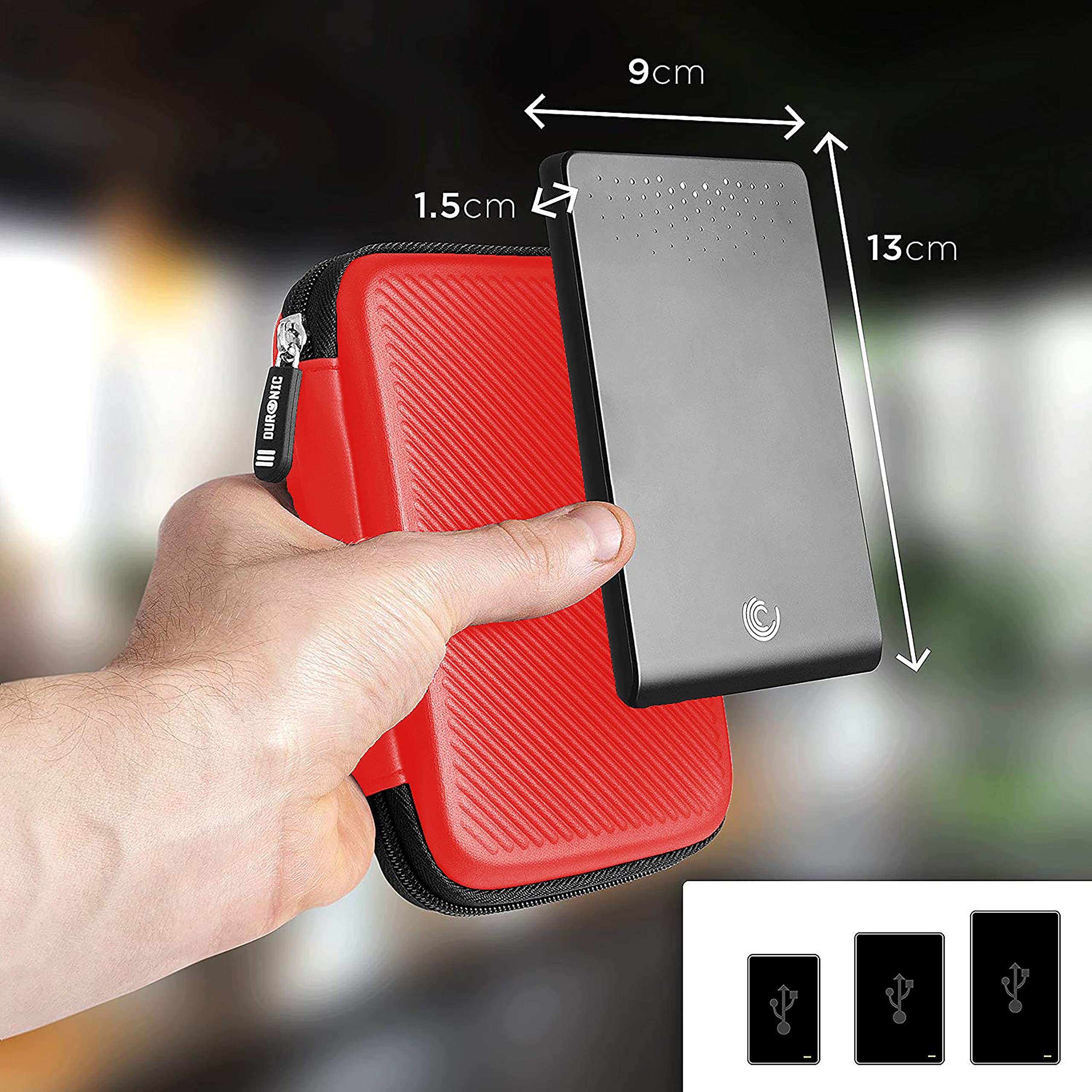 Zoomgoods Portable Hard Drive Case HDC2 /RD Red EVA Travel Case for Charger Adapter Power Bank SSD Storage Pouch for Seagate, WD, UnionSine, Toshiba, Sandisk, Samsung Drives 500GB to 5TB