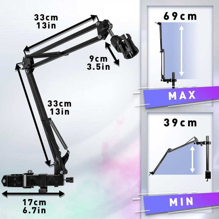 Zoomgoods Microphone Desktop Arm MH01, Microphone Boom Stand, Mic Stand with Suspension Boom and Mic Clip Adapter, For Podcasts, Vlogging, Recording, Studio, Broadcasting, Gaming - Black