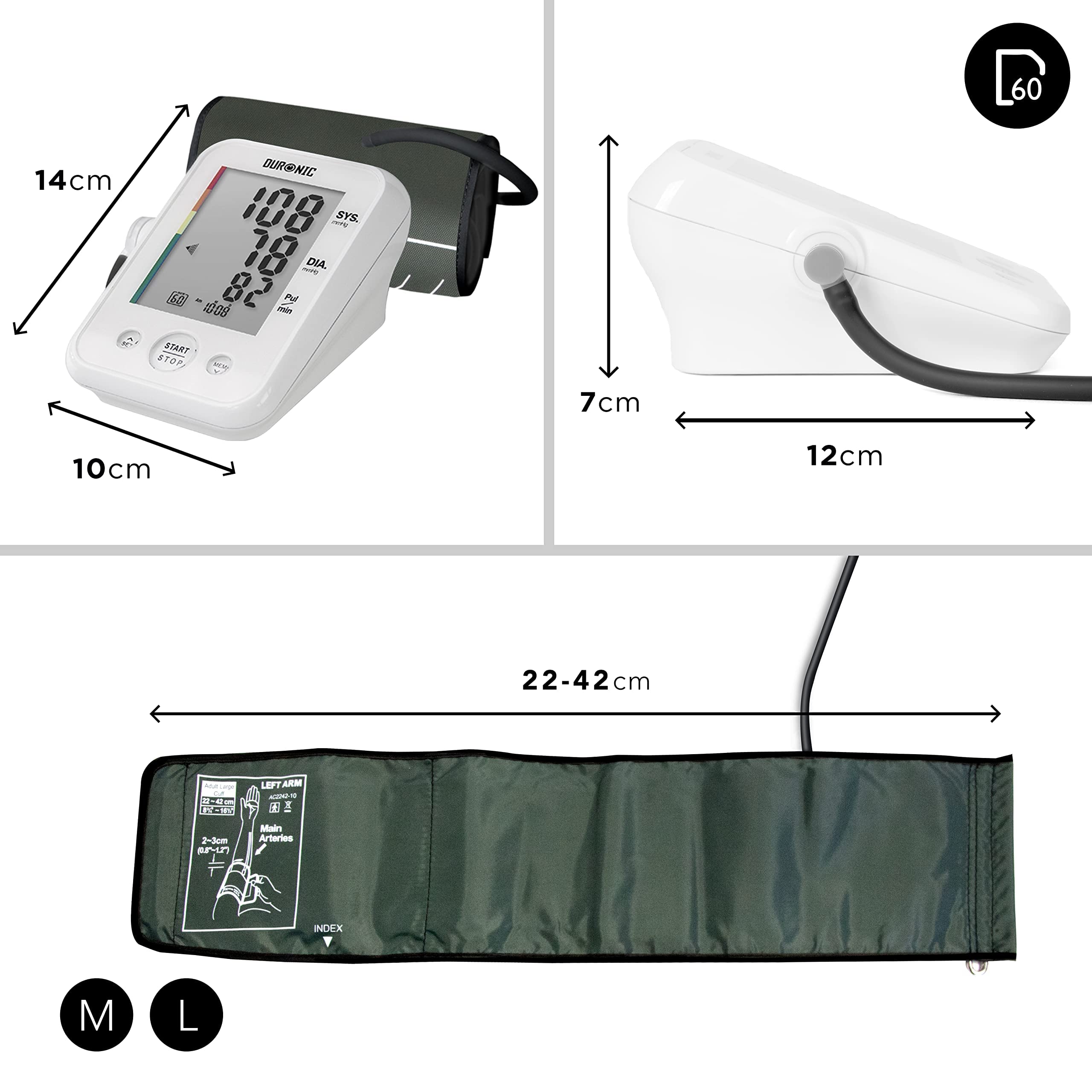 Zoomgoods Blood Pressure Monitor BPM150 CE Approved and Medically Certified Automatic Upper Arm Heart Rate Detector with Adjustable Cuff (22cm-42cm) for Accurate Home use