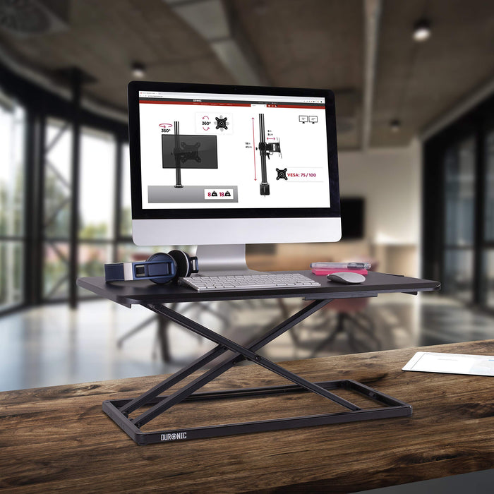 Zoomgoods Sit-Stand Desk DM05D20 | Height Adjustable Office Workstation | 74x45cm Platform | Riser for PC Computer Screen, Keyboard, Laptop | 10kg Capacity | Ergonomic Desktop Table Converter…