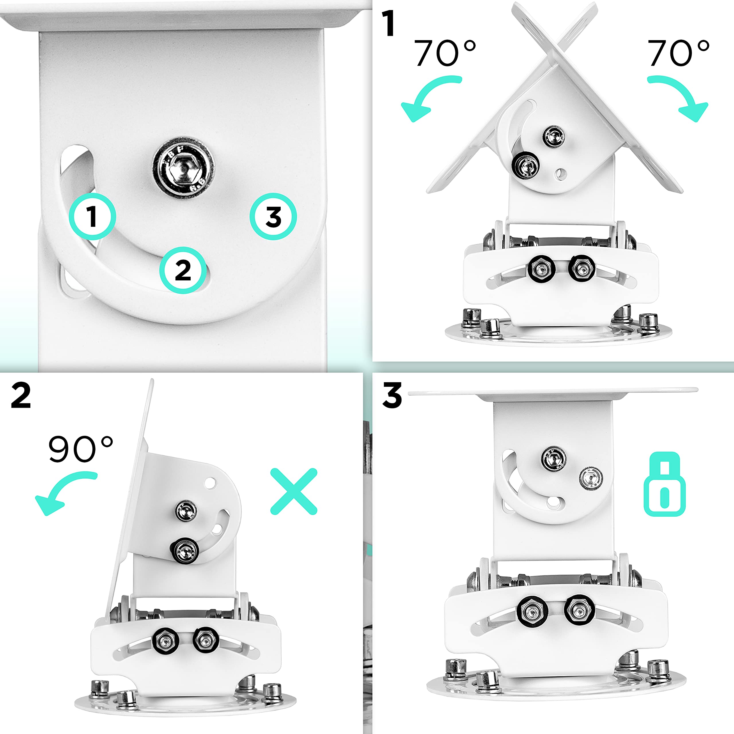 Zoomgoods Projector Mount Stand for Ceiling or Wall Bracket PB05XB | 13.6kg Capacity | Universal Heavy Duty Adjustable Clamp | Tilt Swivel Rotate | White