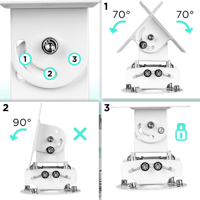 Zoomgoods Projector Mount Stand for Ceiling or Wall Bracket PB05XB | 13.6kg Capacity | Universal Heavy Duty Adjustable Clamp | Tilt Swivel Rotate | White