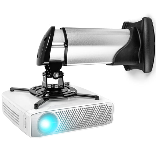 Zoomgoods Projector Mount PB10XM (silver) | Extendable Telescopic Bracket Arm Fixing for Wall | 15kg Capacity | Universal | Heavy Duty | Fittings Included | Rotate 360 °, Swivel 180 °, Tilt 60°