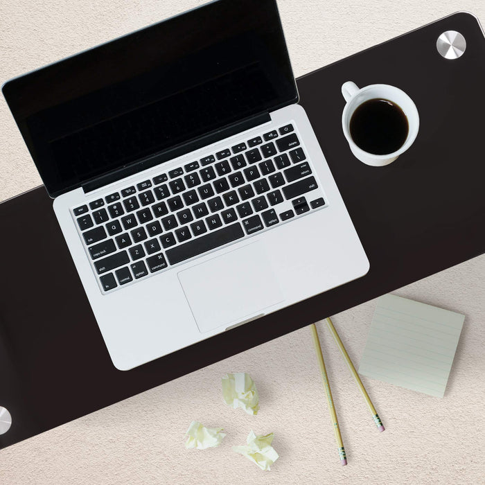 Zoomgoods Monitor Stand Riser DM052-4 | Laptop and Screen Stand for Desktop | Black Tempered Glass | Support for a TV or PC Computer Monitor | Ergonomic Office Desk Shelf | 20kg Capacity | 70cm x 24cm