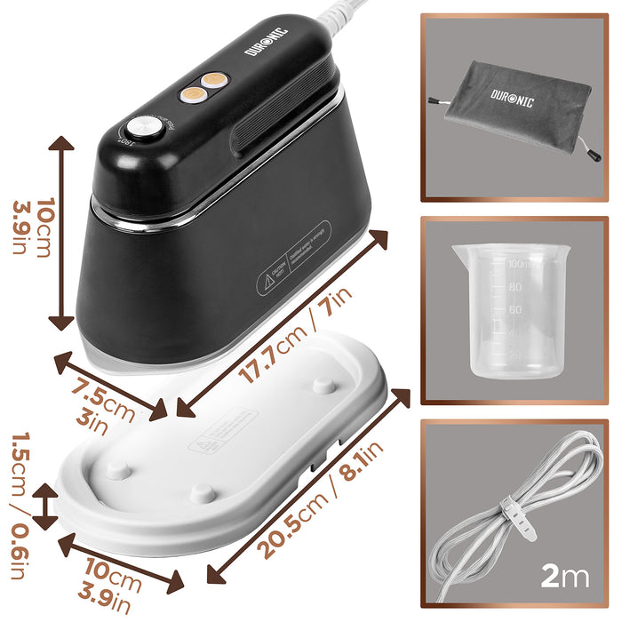 Zoomgoods Steam Irons HS90 BK Travel Iron, Garment Steamers, Handheld Vertical Steamer for Travel, Holiday Quilting Craft, Crease Wrinkle Remover - Black