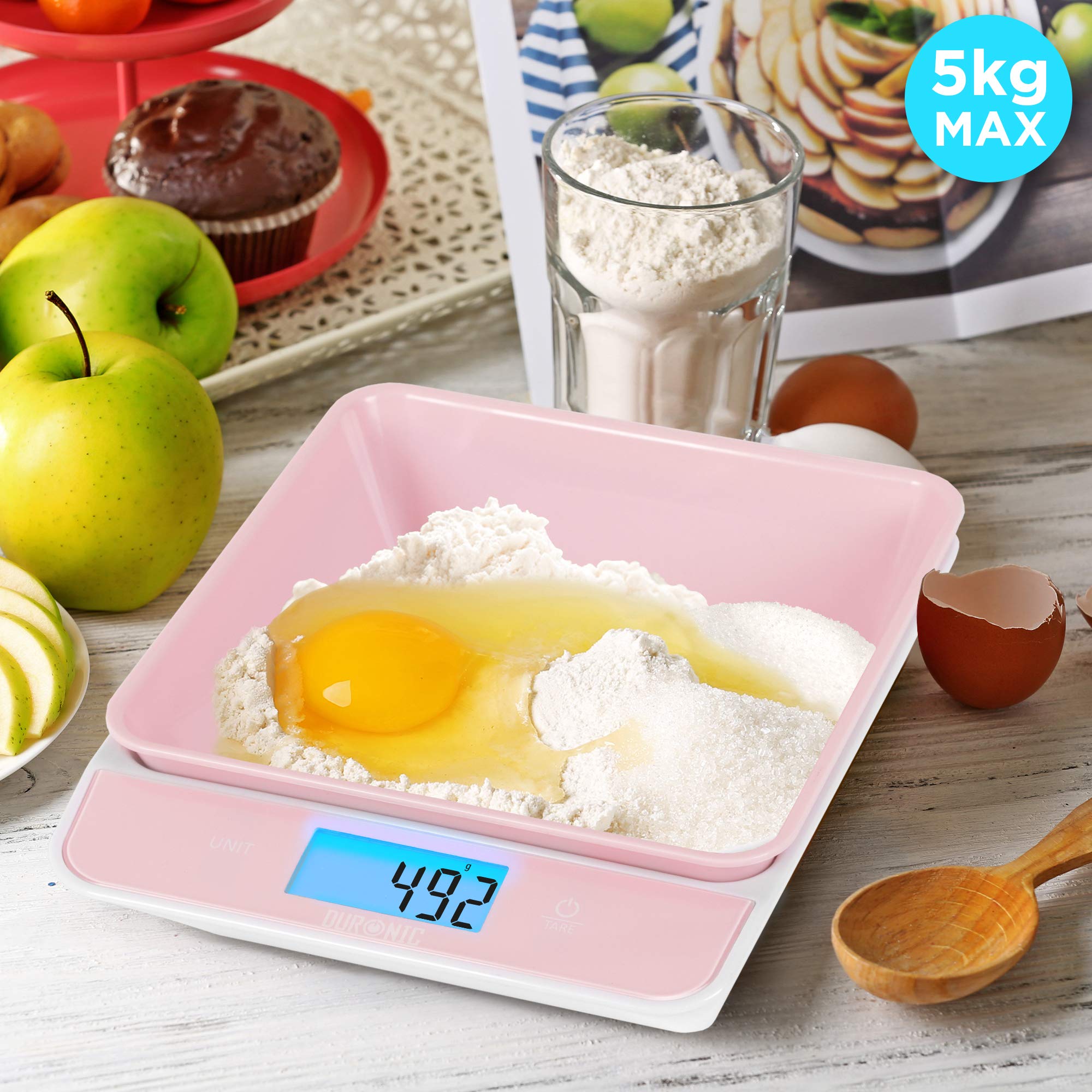 Zoomgoods Digital Kitchen Scales KS100 PK Electronic Kitchen Scale with Bowl Measuring Weighing Scale Pink Baking Scale for Cooking Baking Mail Pet Food Measurement Baker Weight Scale, Tare LCD Display