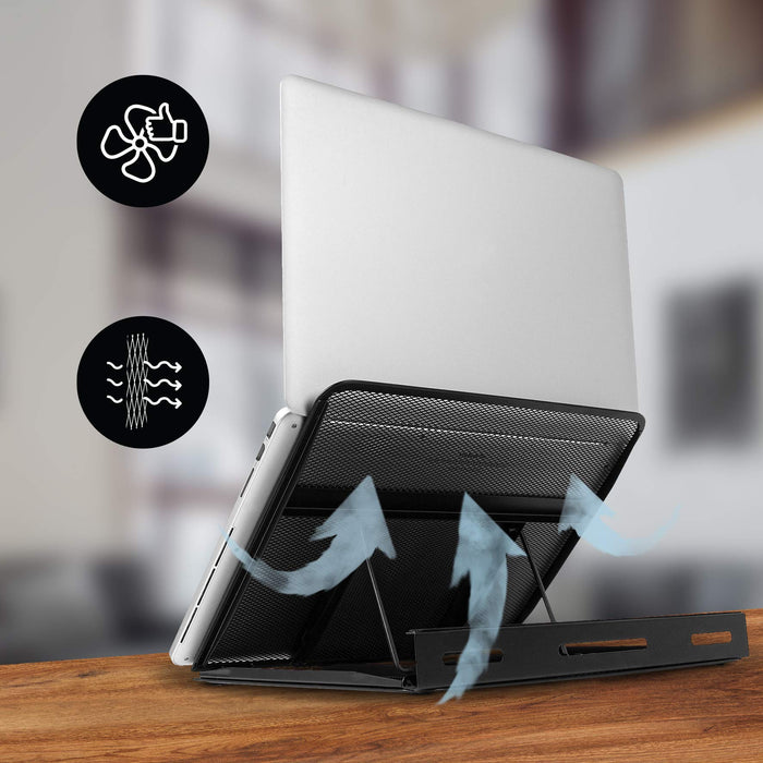 Zoomgoods Monitor Laptop Stand DM074 | Multi-Use Desk Riser | Adjustable to 6x Height Positions | Foldable Portable Ergonomic Design | Mesh Support Tray for Tablet or MacBook | Portable