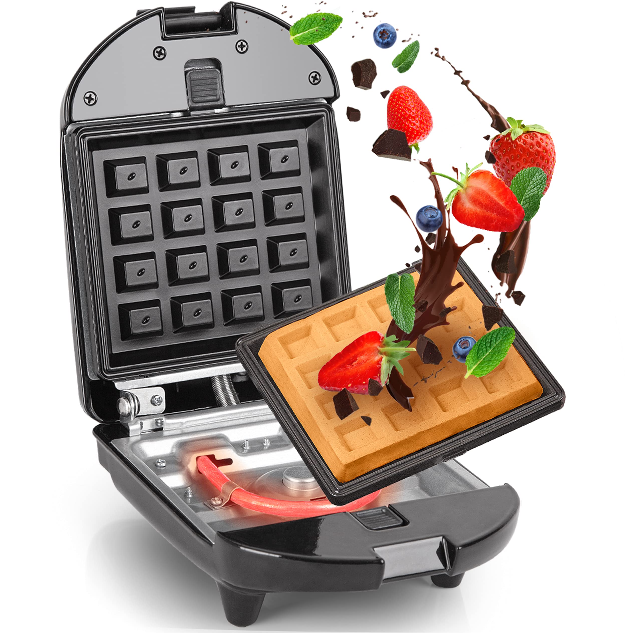 Zoomgoods 2-in-1 Single Waffle Maker and Mini Grill WM52 | Detachable and Interchangeable Plates | 520W | Non-Stick | Automatic Temperature Control | Compact Snack Maker |Toasties, Eggs, Grilled Meats