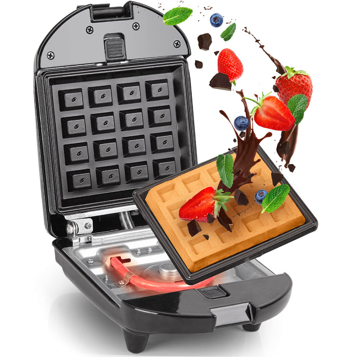 Zoomgoods 2-in-1 Single Waffle Maker and Mini Grill WM52 | Detachable and Interchangeable Plates | 520W | Non-Stick | Automatic Temperature Control | Compact Snack Maker |Toasties, Eggs, Grilled Meats