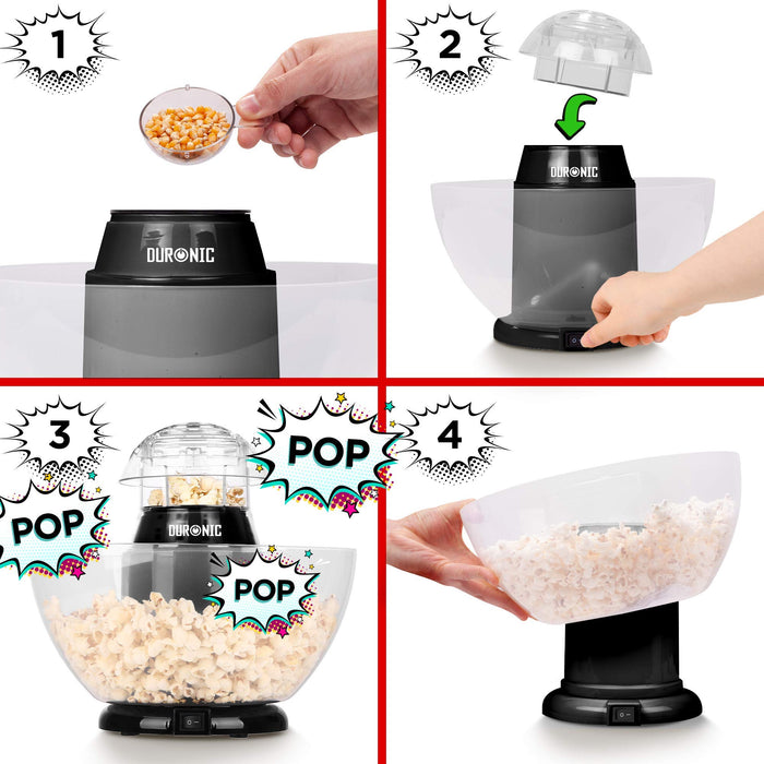 Zoomgoods Popcorn Maker POP50 /BK [BLACK]| Hot Air Corn Popper | Make Homemade Healthy Oil-Free Popcorn | Low Calorie Snacking | Comes with Measuring Cup and Serving Bowl | 1200W