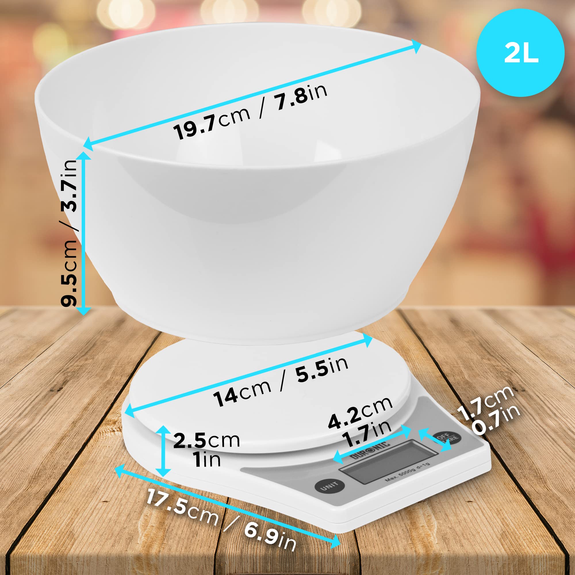 Zoomgoods Digital Kitchen Scale KS6000 WH/WH Kitchen Scales with Bowl, Weighing Scale, Baking Scale for Cooking Baking Pet Food Postal, Food Scale Weight Scale, Electronic Scale with Backlit LCD Display