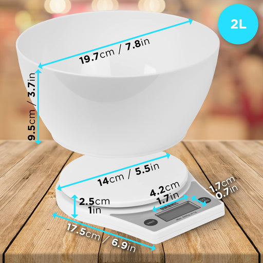 Zoomgoods Digital Kitchen Scale KS6000 WH/WH Kitchen Scales with Bowl, Weighing Scale, Baking Scale for Cooking Baking Pet Food Postal, Food Scale Weight Scale, Electronic Scale with Backlit LCD Display