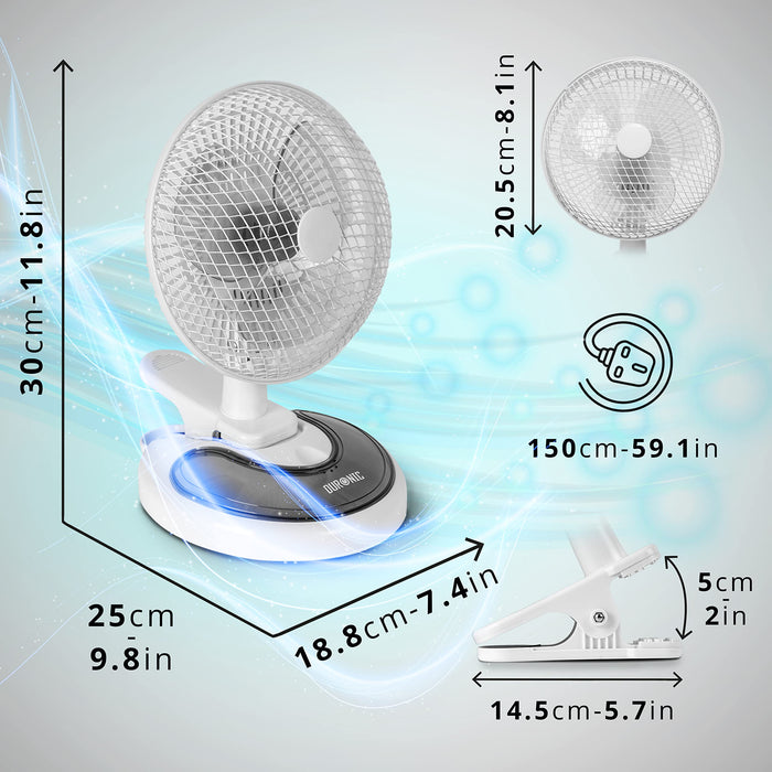 Zoomgoods Mini Desk Fan FN15 Cooling Fan, Clip On Fan, Desktop Fan, Wall Mount, 2 Speed Oscillating Mountable Tilt Stand Fan with Storage Compartment, Air Cooler Portable Summer Fan for Office Home Bedroom Gym Travel Holidays