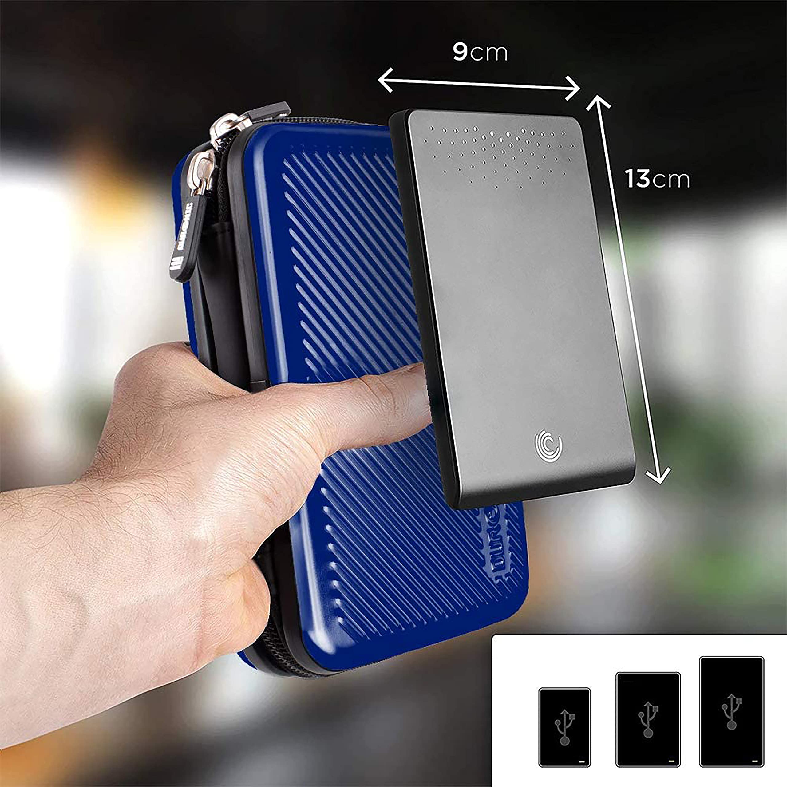 Zoomgoods Hard Drive Case HDC3 /BE, Blue EVA Travel Case for Charger Adapter Power Bank SSD Storage Pouch for Seagate, WD, UnionSine, Toshiba, Sandisk, Samsung Drives 500GB to 5TB