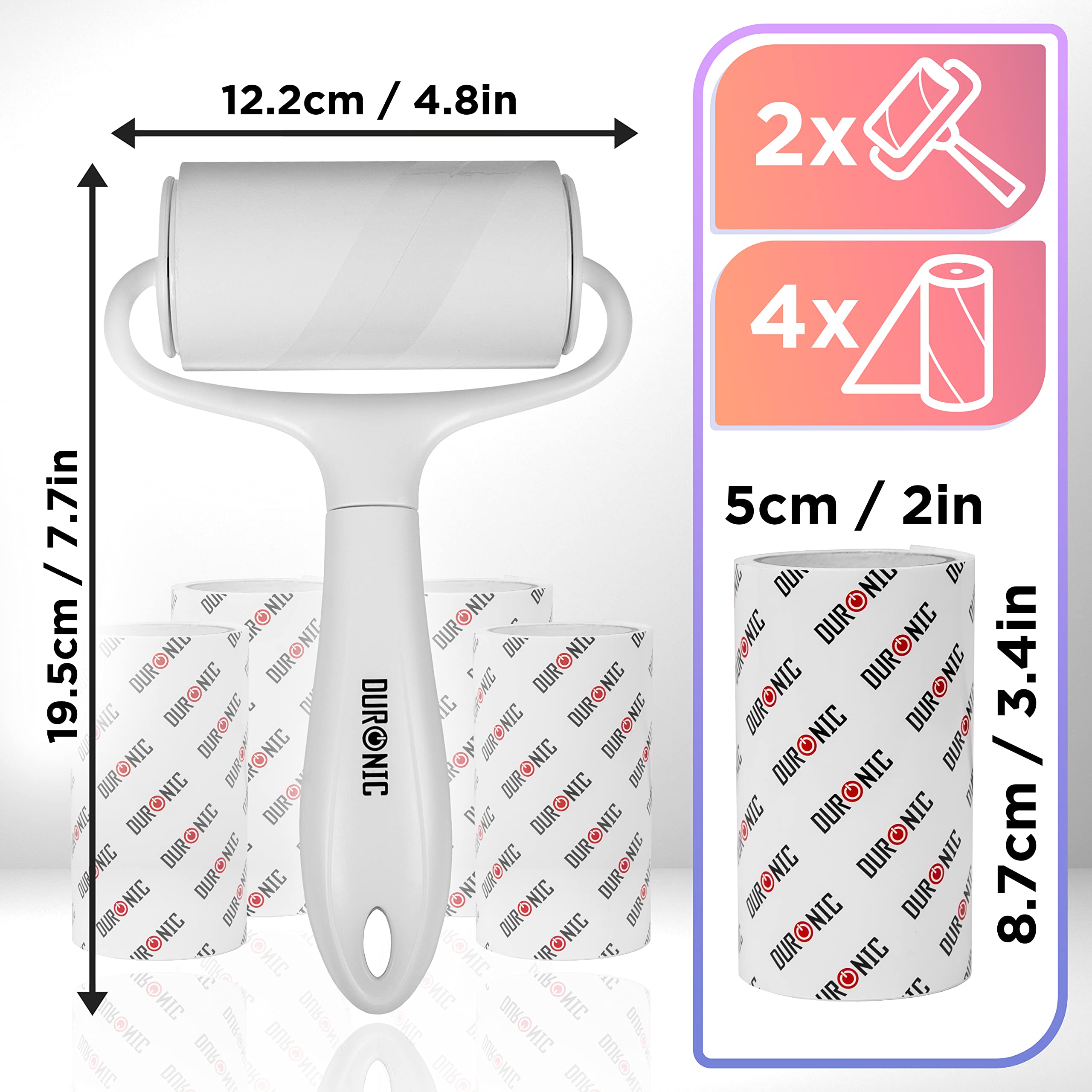 Zoomgoods 2x Lint Rollers (60 Sheets per roll) + 4 Refills ROLL2X4, Extra Sticky Lint Remover for Fabric and Clothing, Removes Pet Hair, Dust, Lint Fluff from Carpet and Upholstery