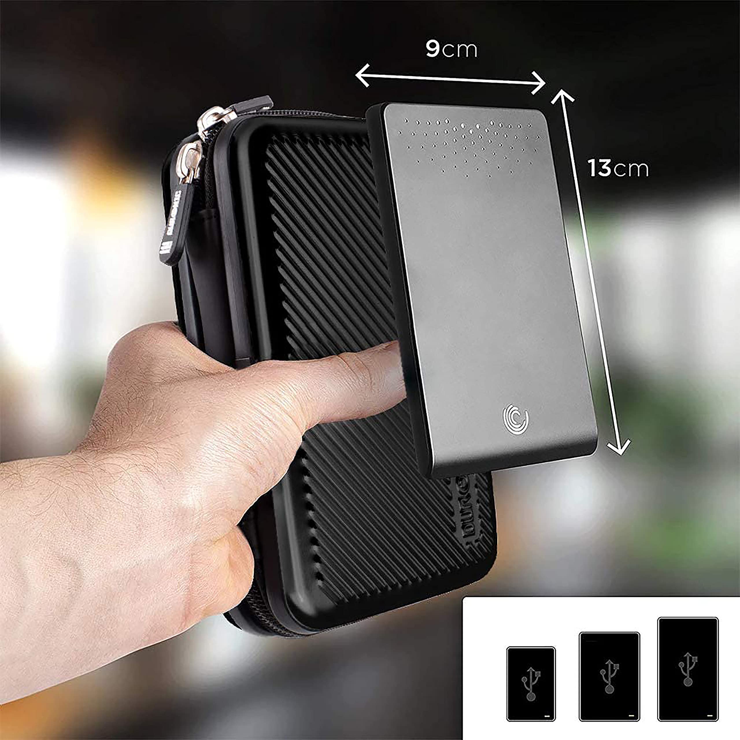 Zoomgoods Hard Drive Case HDC3 /BK, Black EVA Travel Case for Charger Adapter Power Bank SSD Storage Pouch for Seagate, WD, UnionSine, Toshiba, Sandisk, Samsung Drives 500GB to 5TB