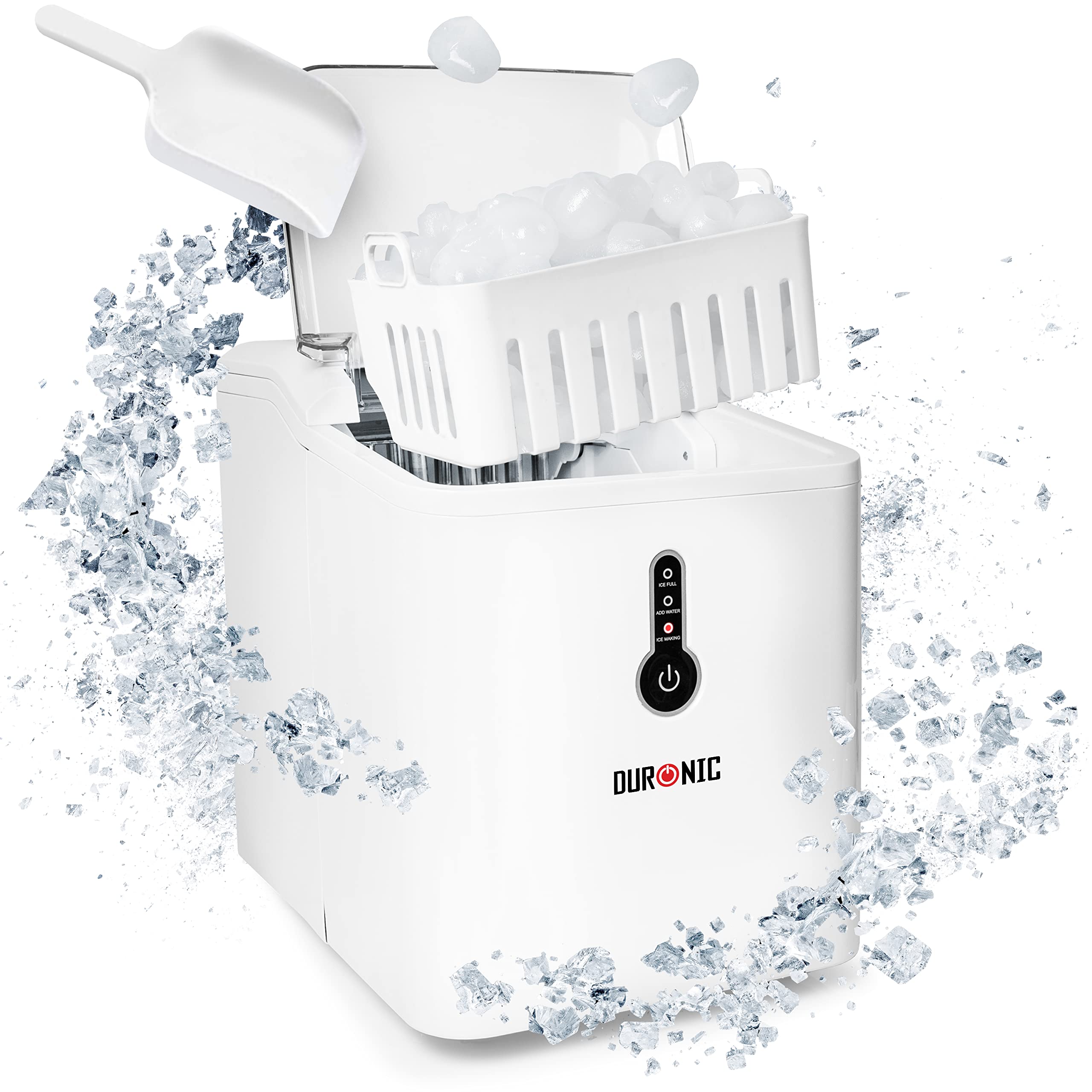 Zoomgoods Ice Maker ICM120, Fast Clear Ice Maker Machine with 7-Min Cycle, Portable Automatic Ice Cube Maker with Ice Scoop & Basket for Home, Office, Bar, BBQ Party, RV 12KG in 24H Self-Cleaning - White