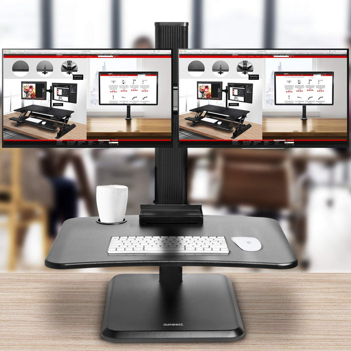 Zoomgoods Sit-Stand Desk DM05D15 | Height Adjustable Office Workstation | 65x35cm Platform | Raises 7-44cm | Riser for PC Computer Screen and Keyboard | Ergonomic Desktop Converter with 2x Screen Mounts