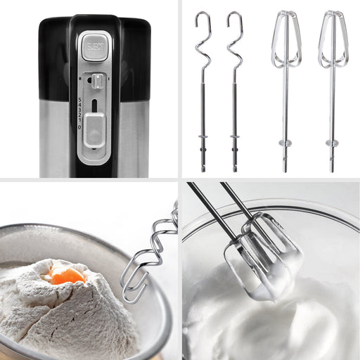 Zoomgoods Electric Hand Mixer HM3 BK Kitchen Handheld Food Mixers for Baking Dough, Bread, Eggs, Cake Mix, Cream, Hand Held Brownie Maker Mixer with 5 Speed Turbo Boost Whisker Hooks Beaters 300W - Black