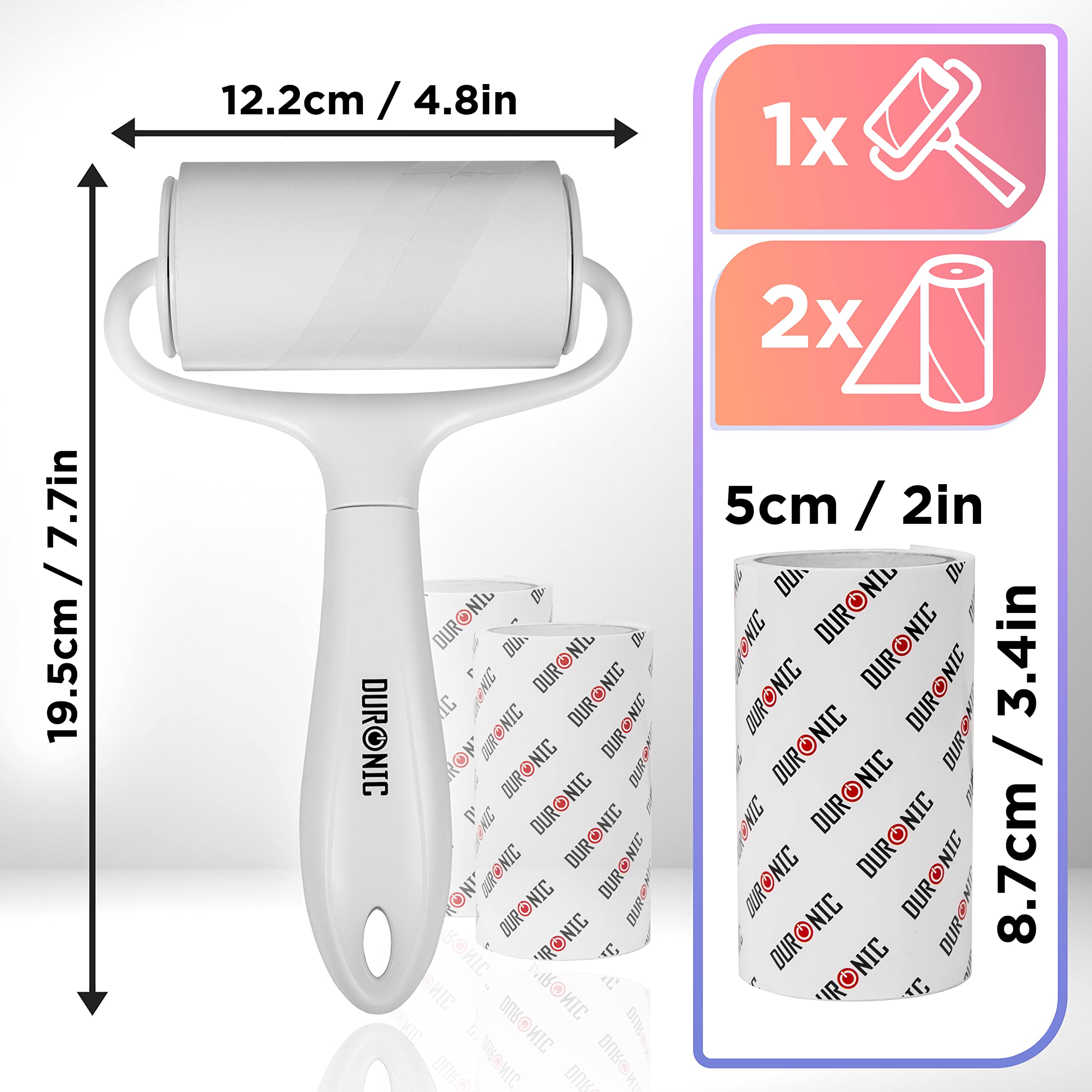 Zoomgoods Lint Roller (60 Sheets per Roll) + 2 Refills ROLL1X2, Extra Sticky Lint Remover for Fabric and Clothing, Removes Pet Hair, Dust, Lint and Fluff from Carpet and Upholstery