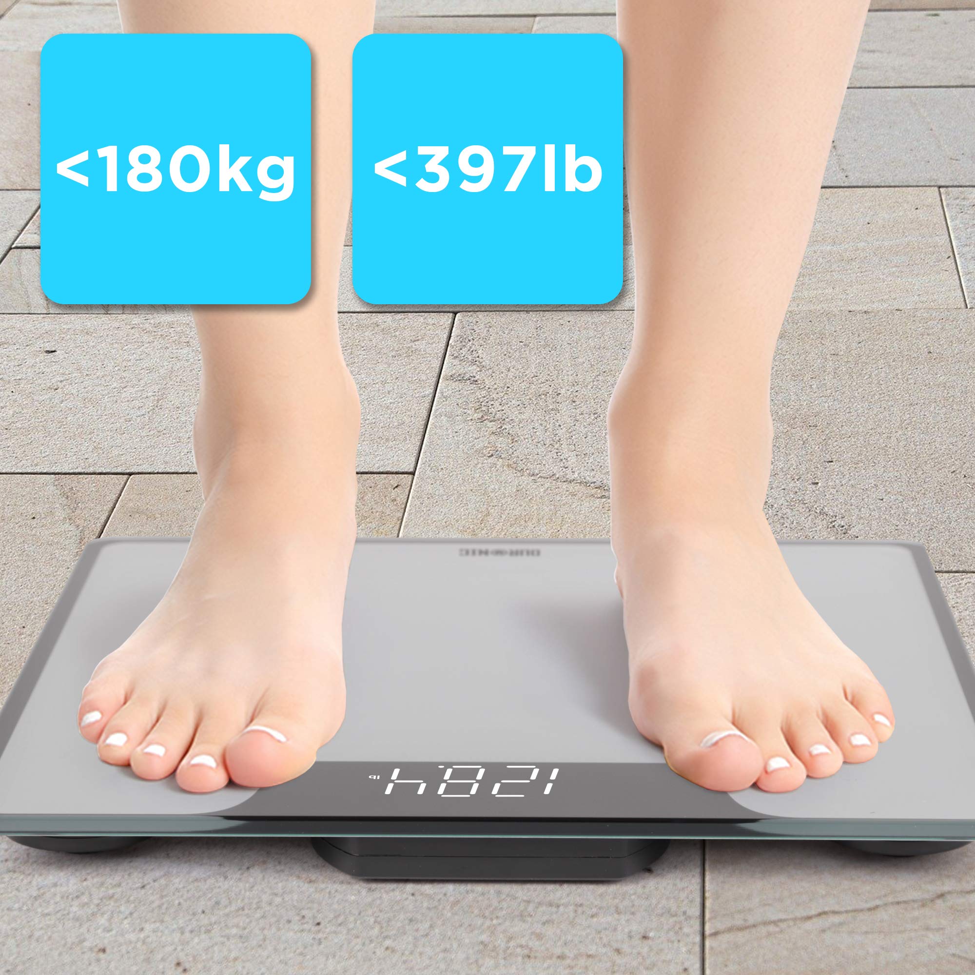 Zoomgoods Digital Bathroom Body Scales BS303 | Measures Body Weight in Kilograms and Pounds | Silver/Black Design | Step-On Activation | Precision Sensors | 180kg Capacity