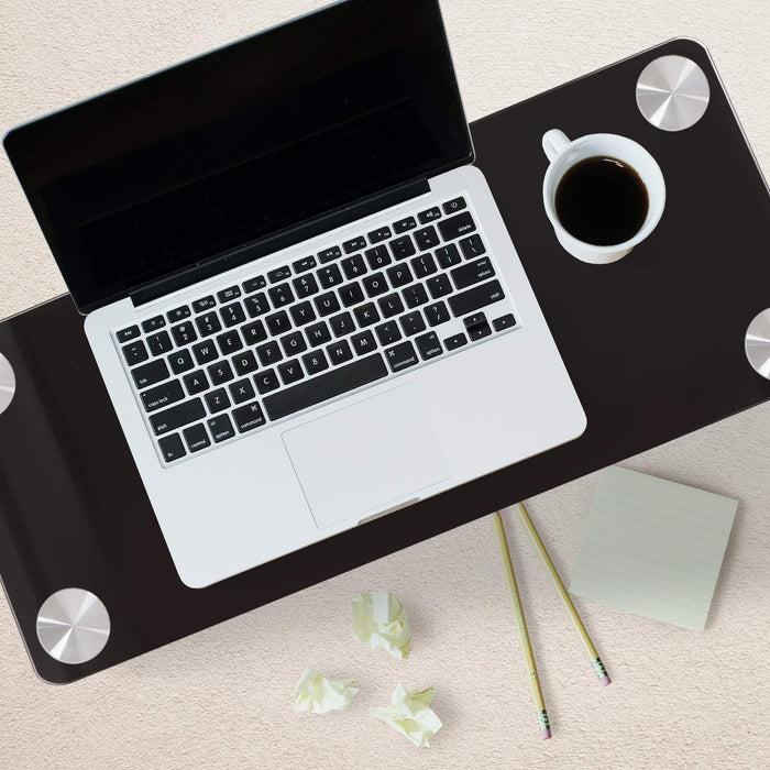 Zoomgoods Monitor Stand Riser DM051 | Laptop and Screen Stand for Desktop | Black Tempered Glass | Support for a TV or PC Computer Monitor | Ergonomic Office Desk Shelf | 40kg Capacity | 63x25cm