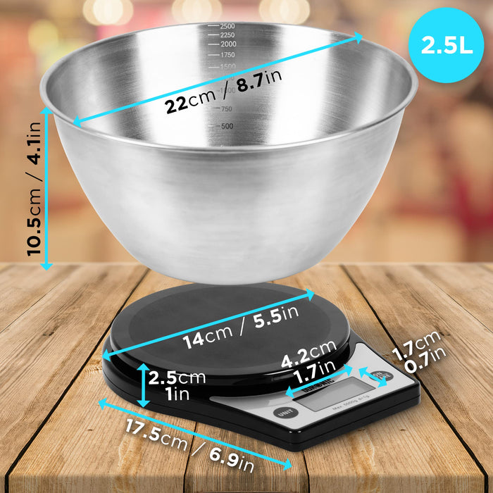 Zoomgoods Digital Kitchen Scale KS6000 BK/SS Kitchen Scales with Bowl, Weighing Scale, Baking Scale for Cooking Baking Pet Food Postal, Food Scale Weight Scale, Electronic Scale with Backlit LCD Display
