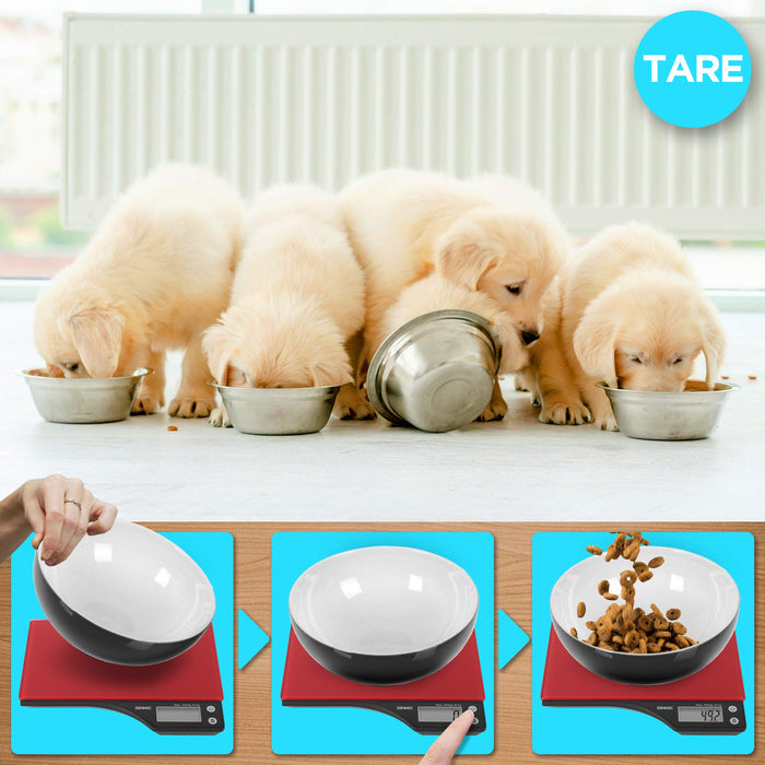 Zoomgoods Digital Kitchen Scales KS350 Electronic Kitchen Scale Measuring Weighing Scale Red Baking Scale for Cooking Baking Postal Pet Food Measurement Baker Weight Scale, with Tare Clear LCD Display