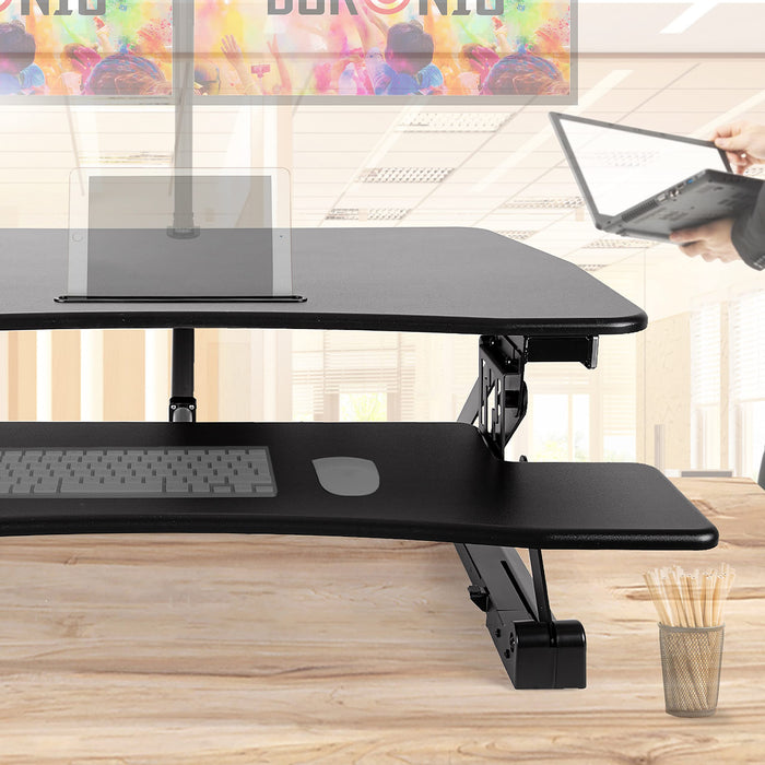Zoomgoods Sit-Stand Desk DM05D8 | Electric Height Adjustable Office Workstation | 90x59cm Platform | Raises from 16-49cm | Riser for PC Computer Screen, Keyboard, Laptop | Ergonomic Desktop Converter