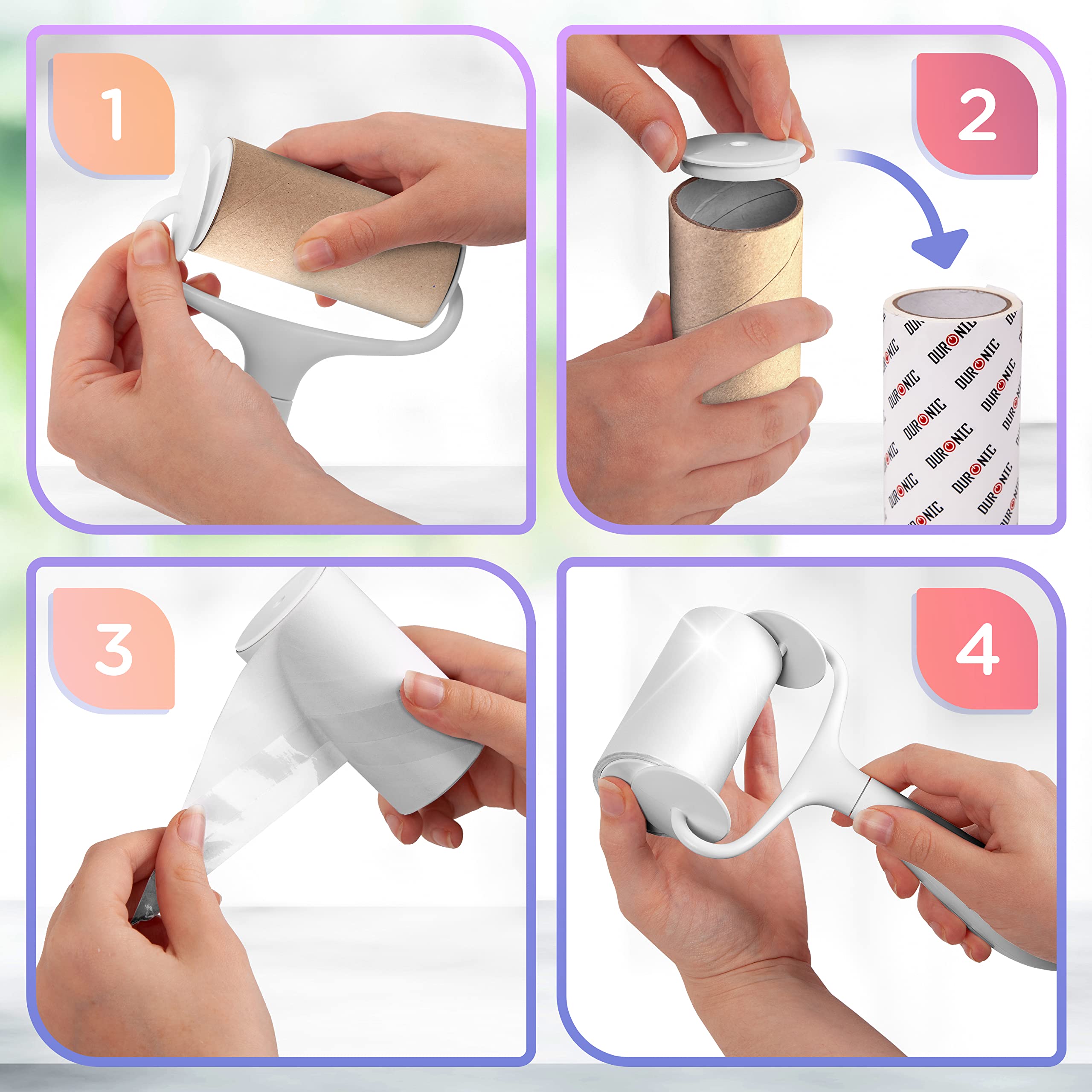 Zoomgoods 2x Lint Rollers (60 Sheets per roll) + 4 Refills ROLL2X4, Extra Sticky Lint Remover for Fabric and Clothing, Removes Pet Hair, Dust, Lint Fluff from Carpet and Upholstery