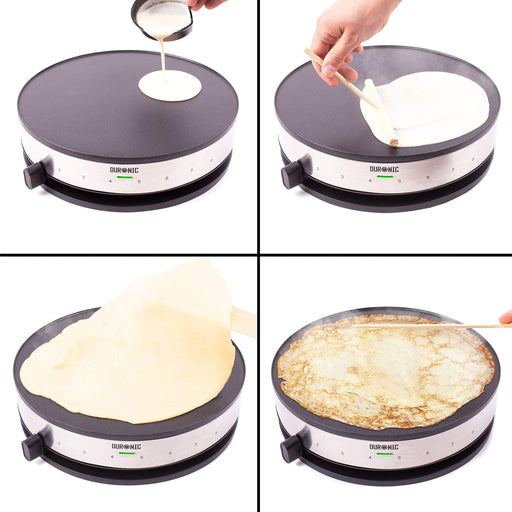 Zoomgoods Electric Crepe Maker PM131 Pancake Maker Machine, Crepe Griddle Grill Pan, Pancake Cooker Hot Plate for Breakfast, American Fluffy Pancakes, French Crepes and Galettes with Creperie Utensils