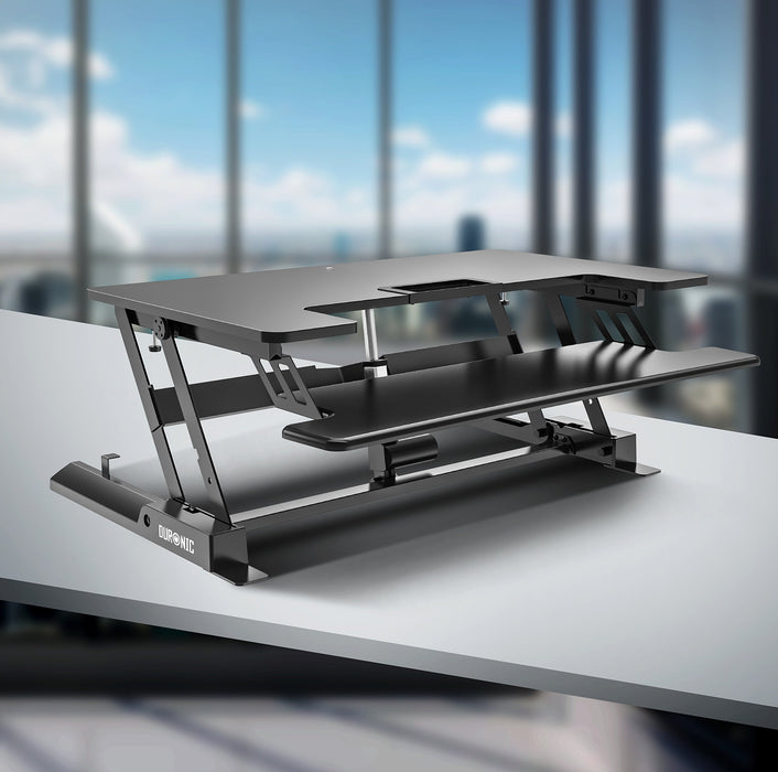 Zoomgoods Sit-Stand Desk DM05D7 | Electric Height Adjustable Office Workstation | 92x55cm Platform | Raises from 18-41cm | Riser for PC Computer Screen, Keyboard, Laptop | Ergonomic Desktop Converter