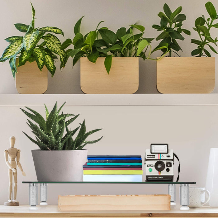 Zoomgoods Monitor Stand Riser DM052-3 | Laptop and Screen Stand for Desktop | Clear Tempered Glass | Support for a TV or PC Computer Monitor | Ergonomic Office Desk Shelf | 20kg Capacity | 70cm x 24cm