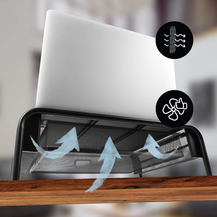 Zoomgoods Monitor Stand Riser with Drawer DM072 | Laptop and Screen Platform for Desktop | Metal Support for PC Computer Monitor | Ergonomic Office Desk Shelf | 10kg Capacity | Black | 33x26cm