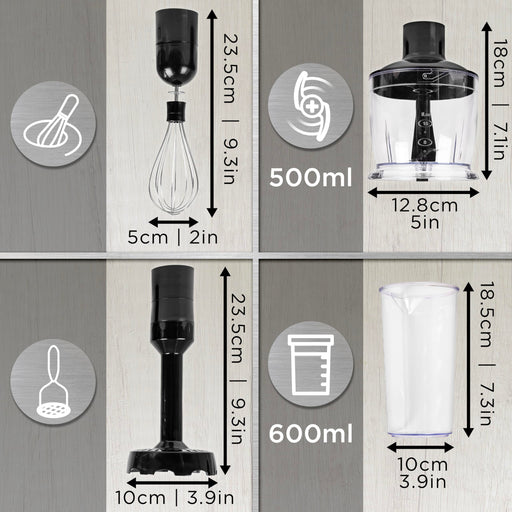 Zoomgoods Hand Blender Accessories HBA35 for Hand Blender HB35B Includes Whisk & Masher Attachments, Dual Blade Chopper & 600ml Jug