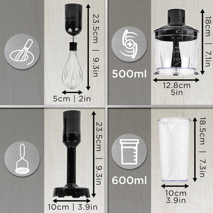 Zoomgoods Hand Blender Accessories HBA35 for Hand Blender HB35B Includes Whisk & Masher Attachments, Dual Blade Chopper & 600ml Jug