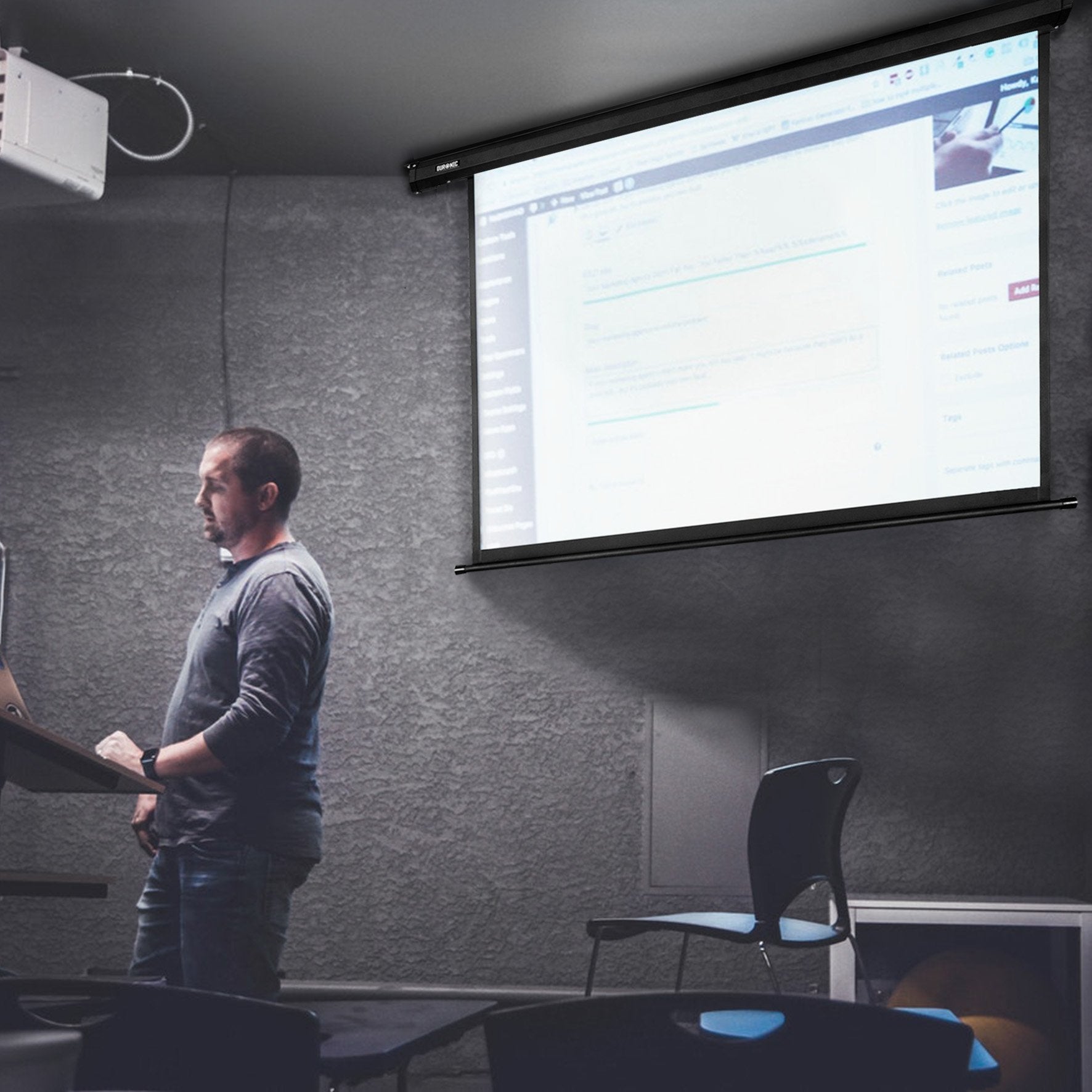 Zoomgoods Electric Projector Screen EPS133 /169 | 133 Inch Screen Size: 295 x 165cm / 116 x 65” 16:9 Ratio Matt White HD High Definition Ceiling Wall Mountable Home Cinema School